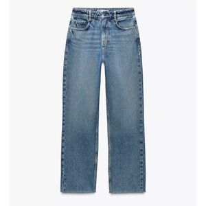 ZARA 90s High Rise Wide Leg Denim Jeans Raw Hem sz 4 light blue